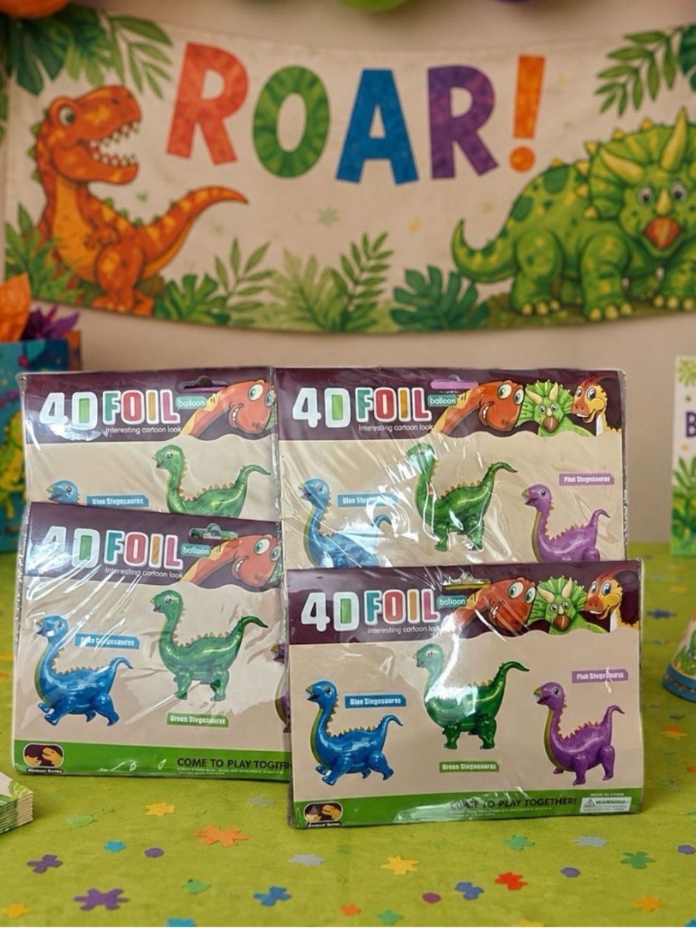 Pink Dinosaur Party Decorations 4D Four Foil Balloons 1 Table Cloth New
